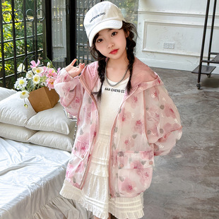 Girls' Sun Protection Clothing Summer 2025 New Style Medium and Large Children's Fashionable and Sweet Sun Protection Flower Hooded Sun Protection Clothing
