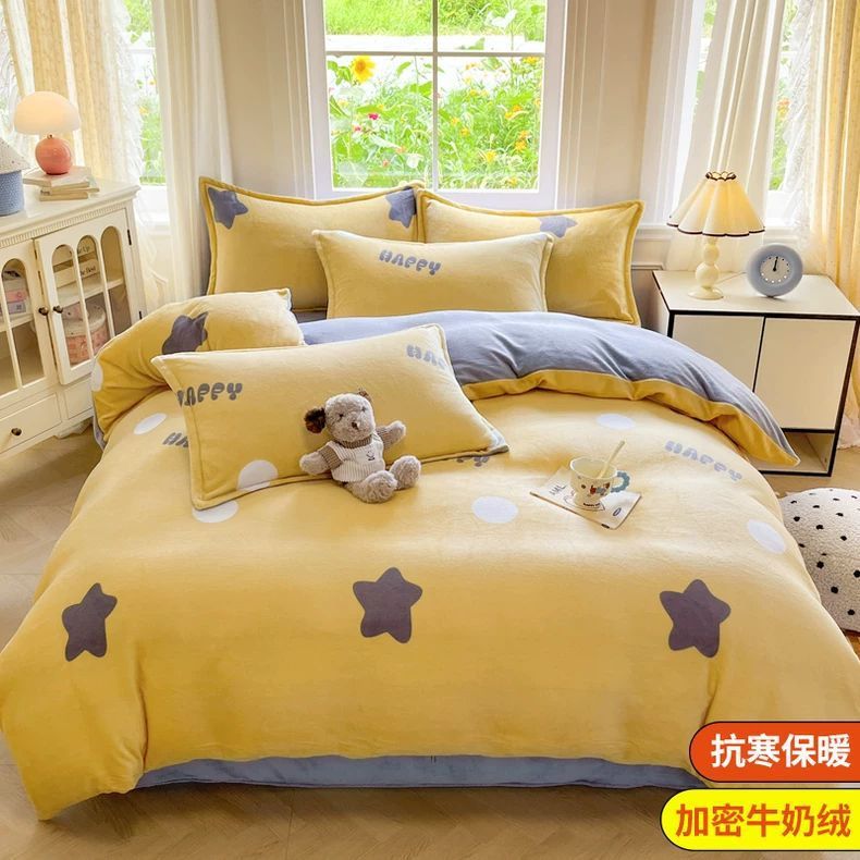 Invierno leche de cama de terciopelo de cuatro piezas con doble terciopelo de brida gruesa sábanas de terciopelo de coral cubierta dormitorio conjunto de tres piezas