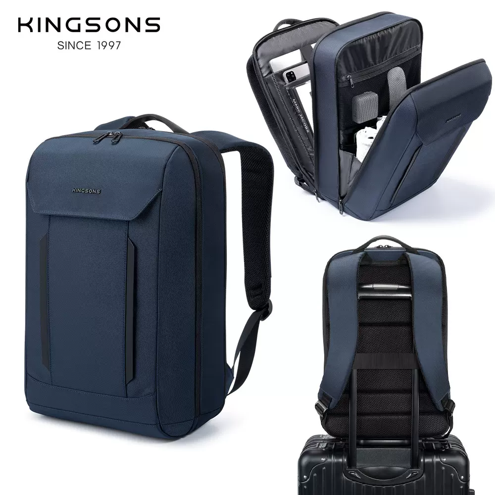 金圣斯双肩包男士轻便双层电脑包多功能商务立挺高品质防泼水背包