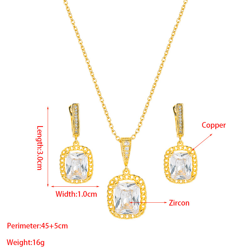Simple Square Zircon Pendant Copper Necklace Earrings Set Wholesale Jewelry Nihaojewelry display picture 1