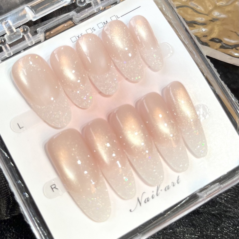 Beauty Tears 手作り光療法ウェアラブルネイルアーモンドホワイトニングキャットアイライト高級人気ヌードカラーフレンチウェアラブルネイルアートステッカー|undefined