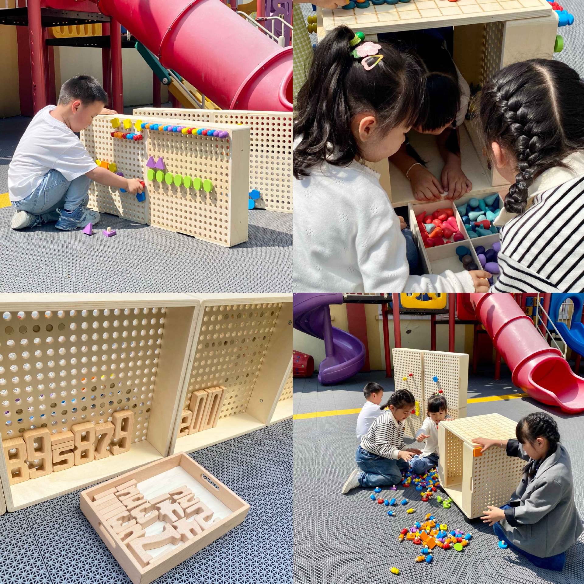 Kindergarten empalme Juguetes Decoración de pared variedad cuentas bloques de construcción Pared de madera para niños tablero de juego seta enchufe clavo