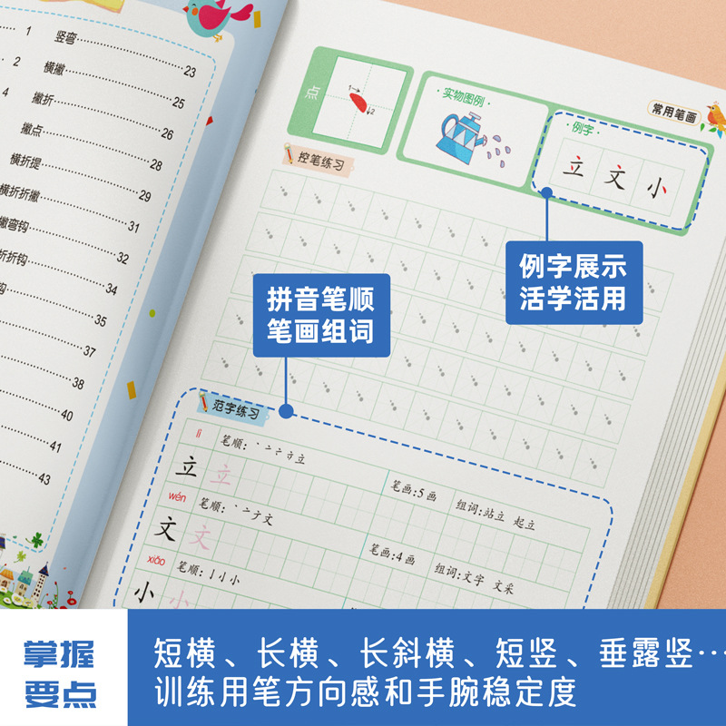 Primary school students A set of 6-book dot matrix control pens and tracing red and young primary school connection digital strokes commonly used characters and pinyin control pens training 2