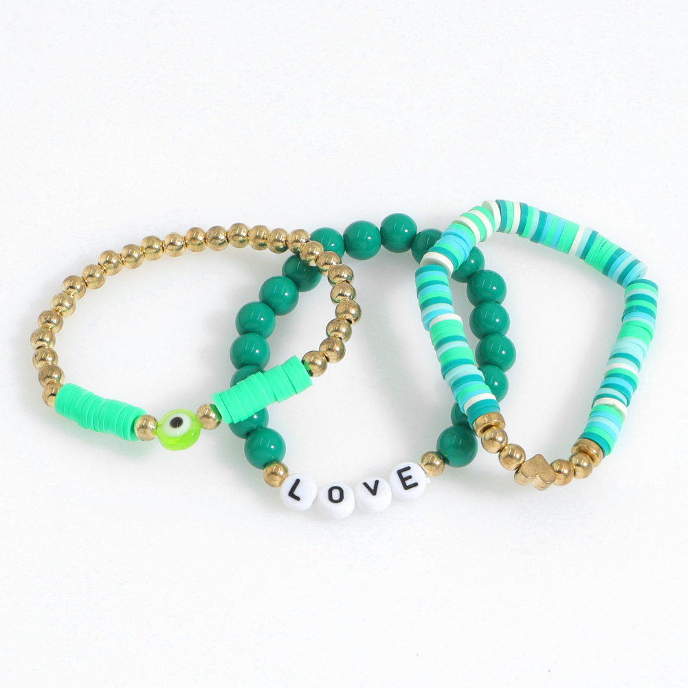 Fashion Soft Pottery Letter Elastic Bracelet Three-piece Set wholesale jewelry Nihaojewelry