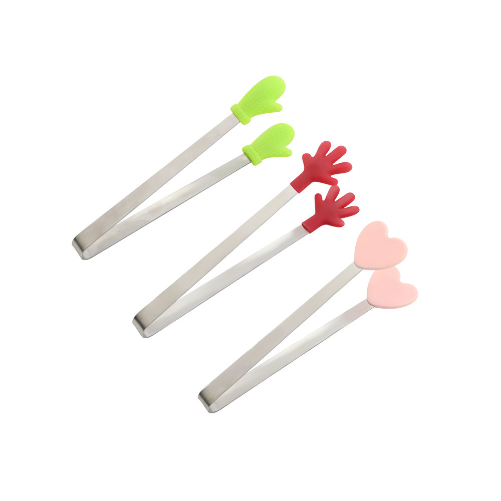 Lindo clip de hielo de silicona de palma pequeña antideslizante mini clip de comida de acero inoxidable clip de comida de postre de silicona clip de azúcar