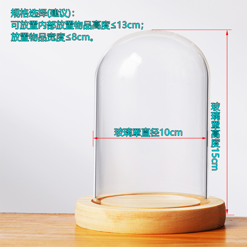 Cubierta cilíndrica de vidrio transparente sin lámpara de madera de estilo inmortal cubierta de polvo de flores hecha a mano decoración creativa de escritorio de bloques