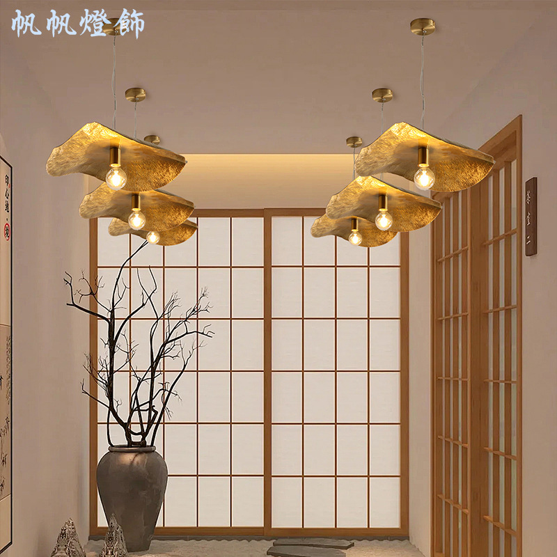 Todo cobre nuevo comedor chino hoja de loto lámpara de araña de lujo de alta gama vestíbulo del hotel cafetería sala de té arte Zhongshan lámparas