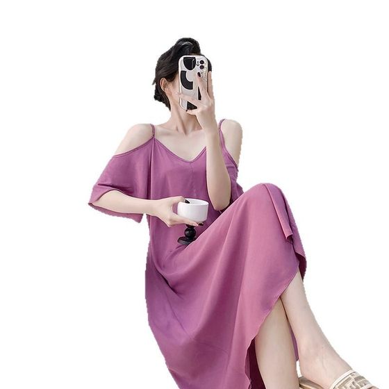 2025 New Cotton Silk Nightgown Women's Spring plus size Internet Popular Pajamas Thin Simple High-end Sense Home Wear for Outer Wear