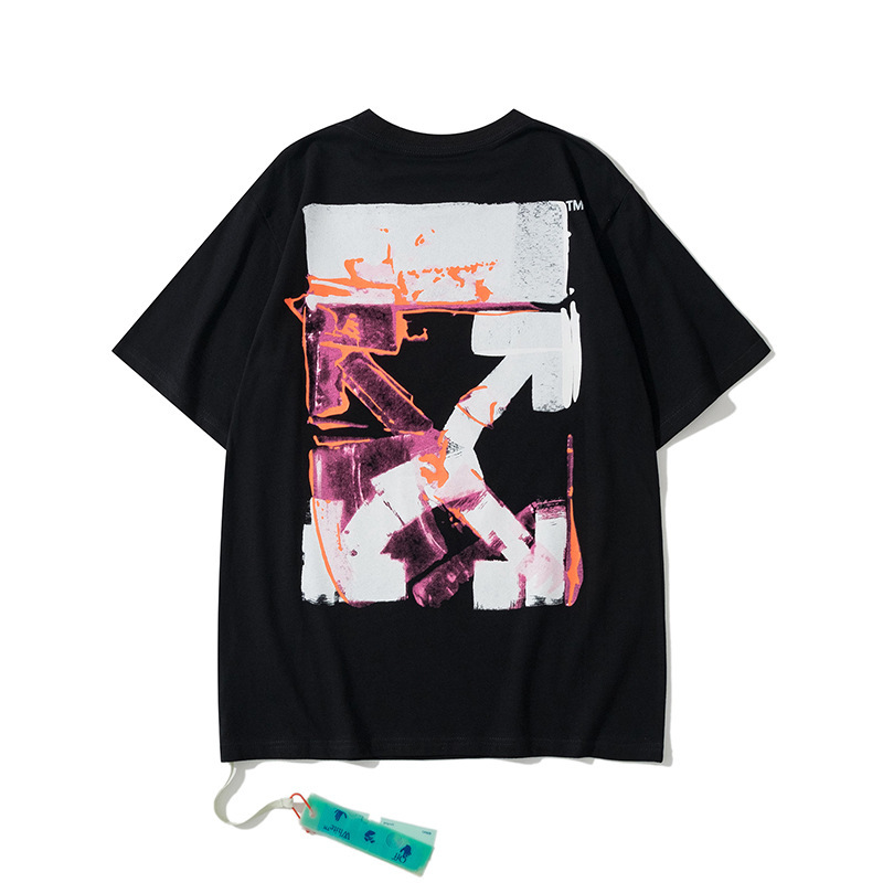 トレンディな漫画落書き油絵矢印半袖男性と女性ルーズカップル OFW 純綿半袖 Tシャツ夏 mk ゼブラ|undefined
