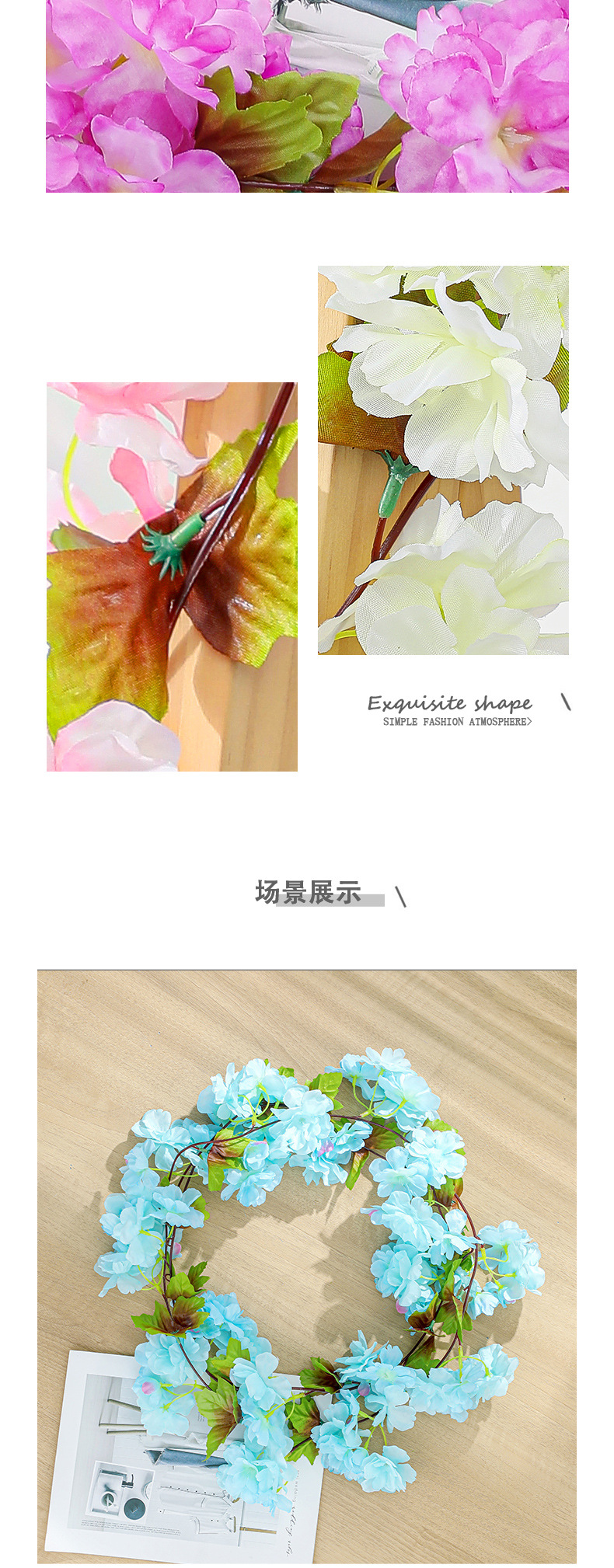 Hong Kong Love Home Ornamental Flower Artificial Flower Long Rattan Pipe Vine Wedding Celebration Decoration Silk Flower Wall Hanging Wholesale