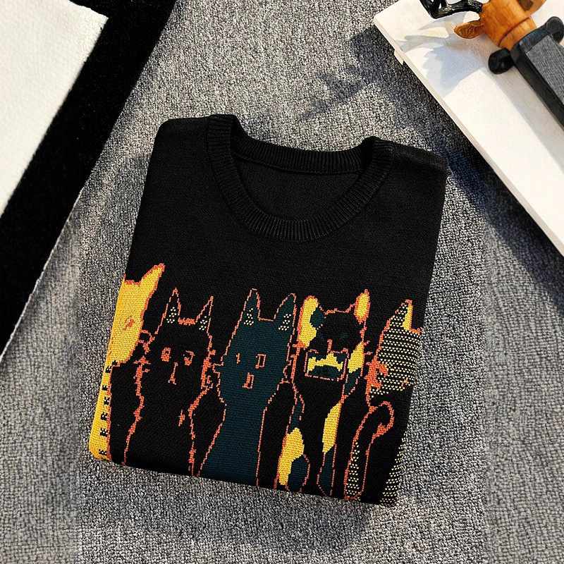 Slim-Fit Crewneck Sweater For Men – Trendy Knit Pullover With Jacquard Detail (S-2XL, Lightweight Polyester For Streetwear Styling)_voghion.com