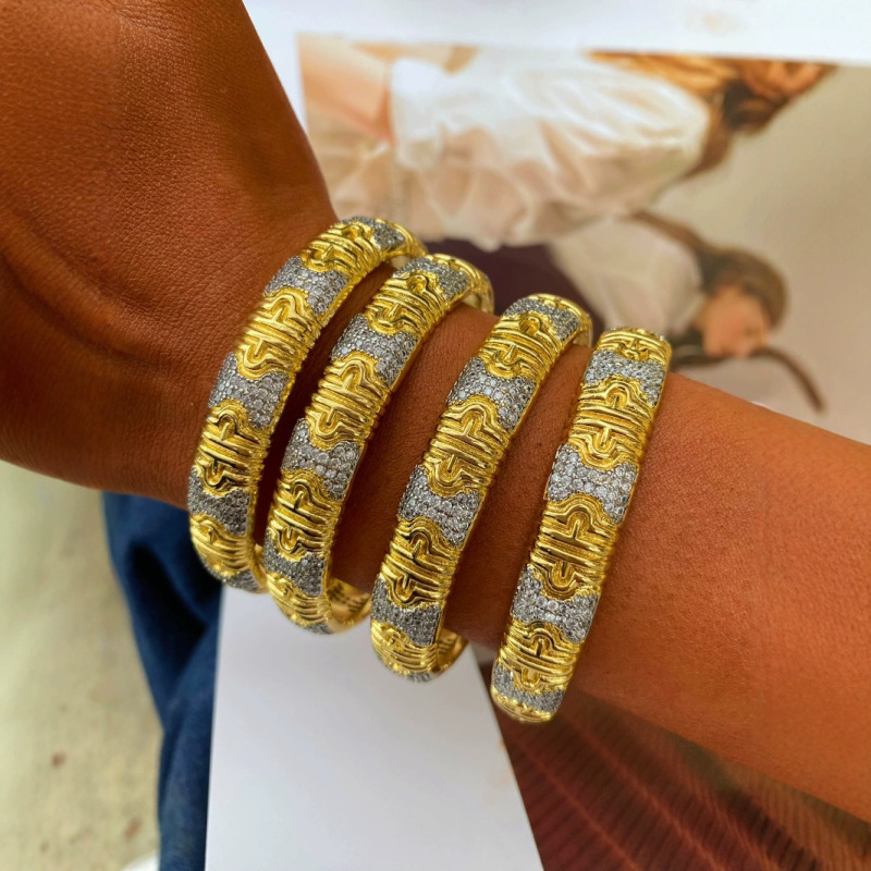 Europe and the United States cross-border fashion new two-color gold ring bracelet opening adjustable jewelry factory direct sales