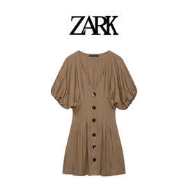 ZARK 欧美新款V领纽扣饰迷你连衣裙 跨境外贸女装批发 3293057705