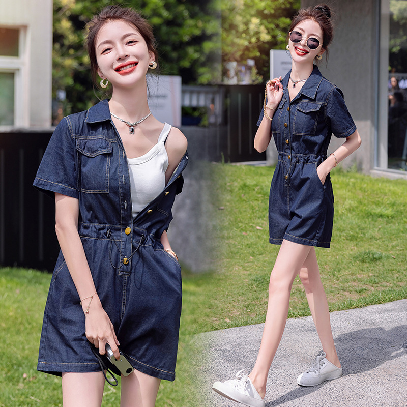2024 Summer New Style Thin Simple Fashion Personality Temperament Lasel Drawstring Tight Waist Slimming Denim One-fit Shorts 2024 Summer New Style Thin Simple Fashion Personality Temperament Lasel Drawstring Tight Waist Slimming Denim One-fit Shorts