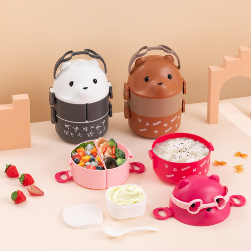 Cartoon children's lunch box student portable microwaveable separated double-layer Japanese lunch box plastic lunch box