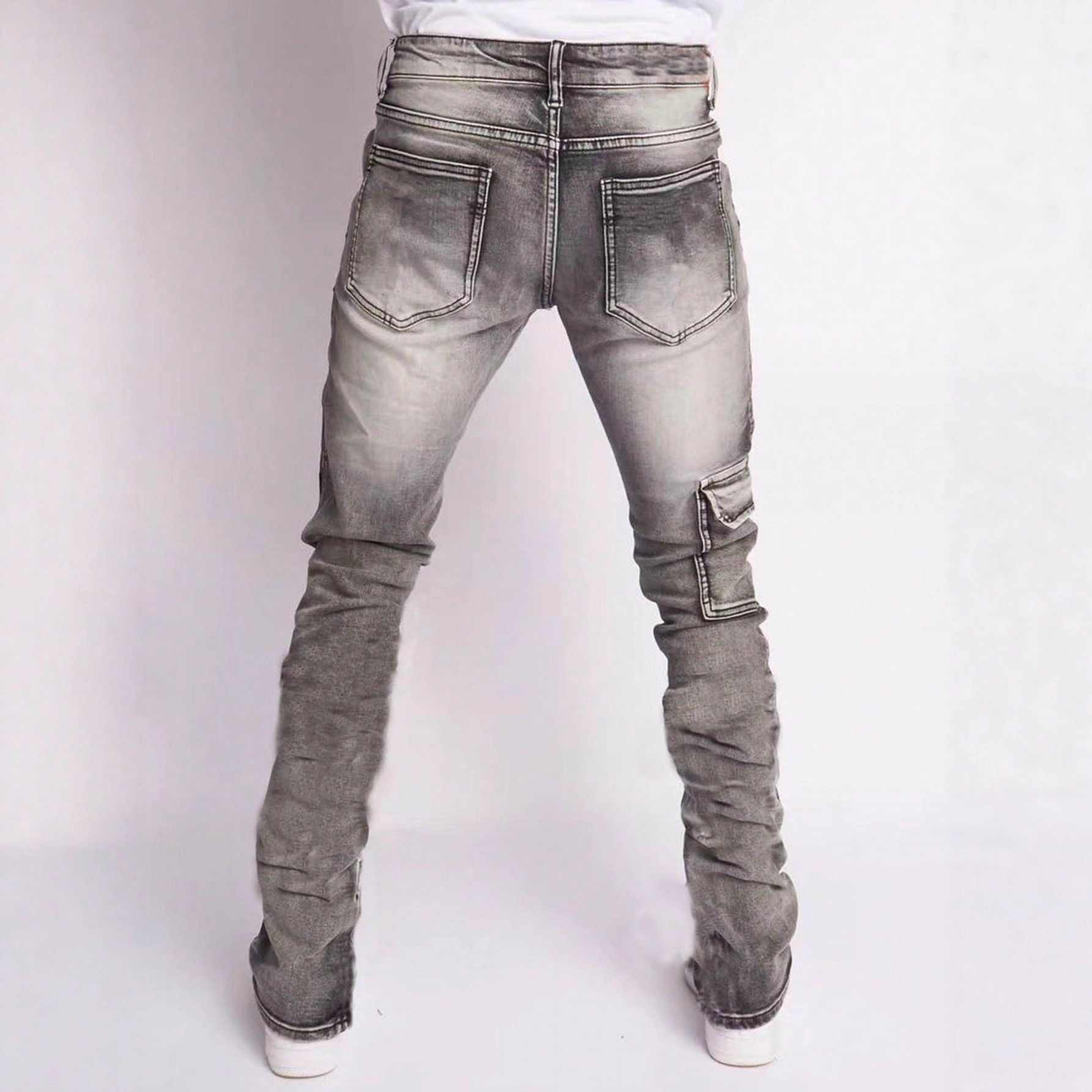 Cross-Border Neue Herren-Street-Fashion im europäischen und amerikanischen Stil: Heiße, gerade geschnittene Jeans mit elastischen Einsätzen_voghion.com