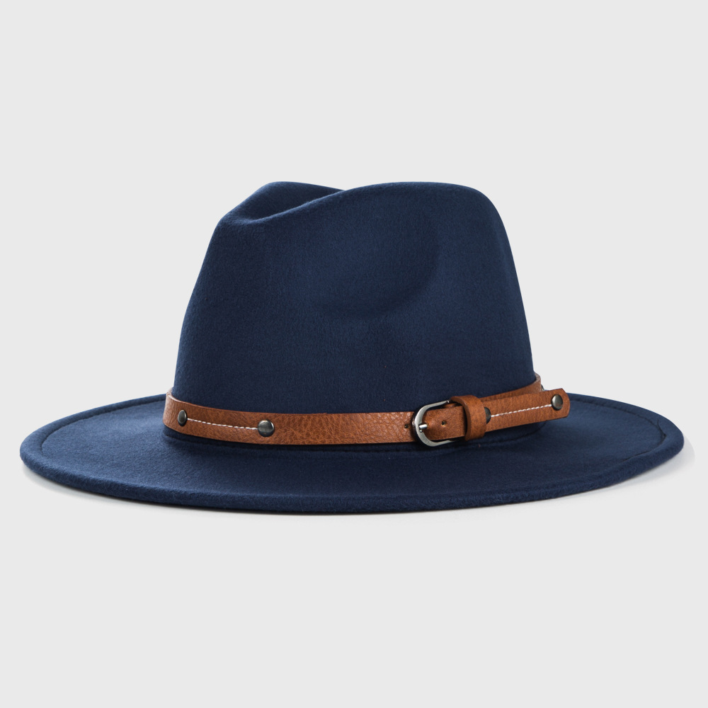 3780g Weight Fedora Hat Hats Type Outdoor Occasion Woolen Material Solid Color Pattern Autumn&Winter Season Unisex Gender Basic Style Army Green, Royal Blue, Navy Blue, Grey, Red, Wine Red, Camel, Black Color Big Eaves Rim Retro Woolen Hats For Men And Women Belt Metal Buckle Felt Hat Simple Big Brim Jazz Hat 10