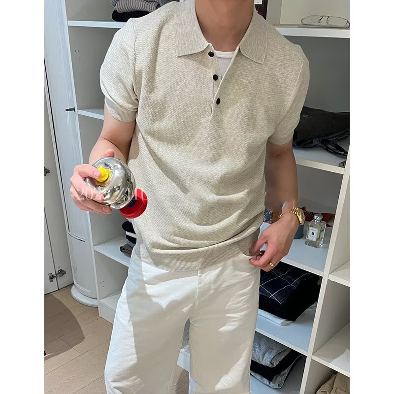 Polo camiseta de punto camiseta de manga corta camiseta de hombre texturas con solapa de color viejo viento de negocios de verano fábrica transfronteriza al por mayor