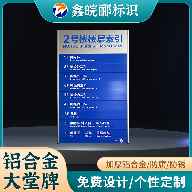 标识牌厂家设计铝合金大堂酒店医院大厅指示牌楼层索引牌导定 做