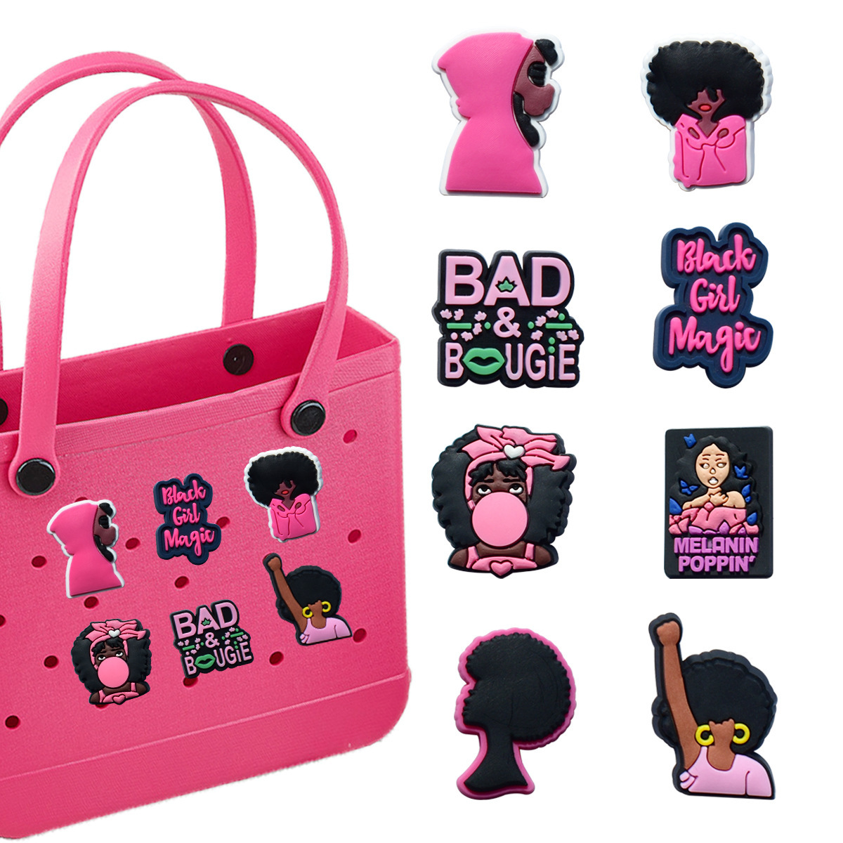 Cross-Border Black Girl Floral Eva Beach Bag Accessories Bogg Decorative Plastic Hole Bag Accessories