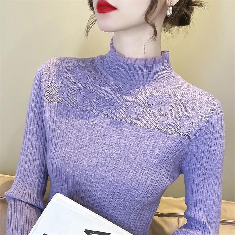レースの上着の女性の春秋の婦人服の2025年の新型の洋気は長袖のニットのプルオーバーのセーターの底のシャツに入ります。|undefined