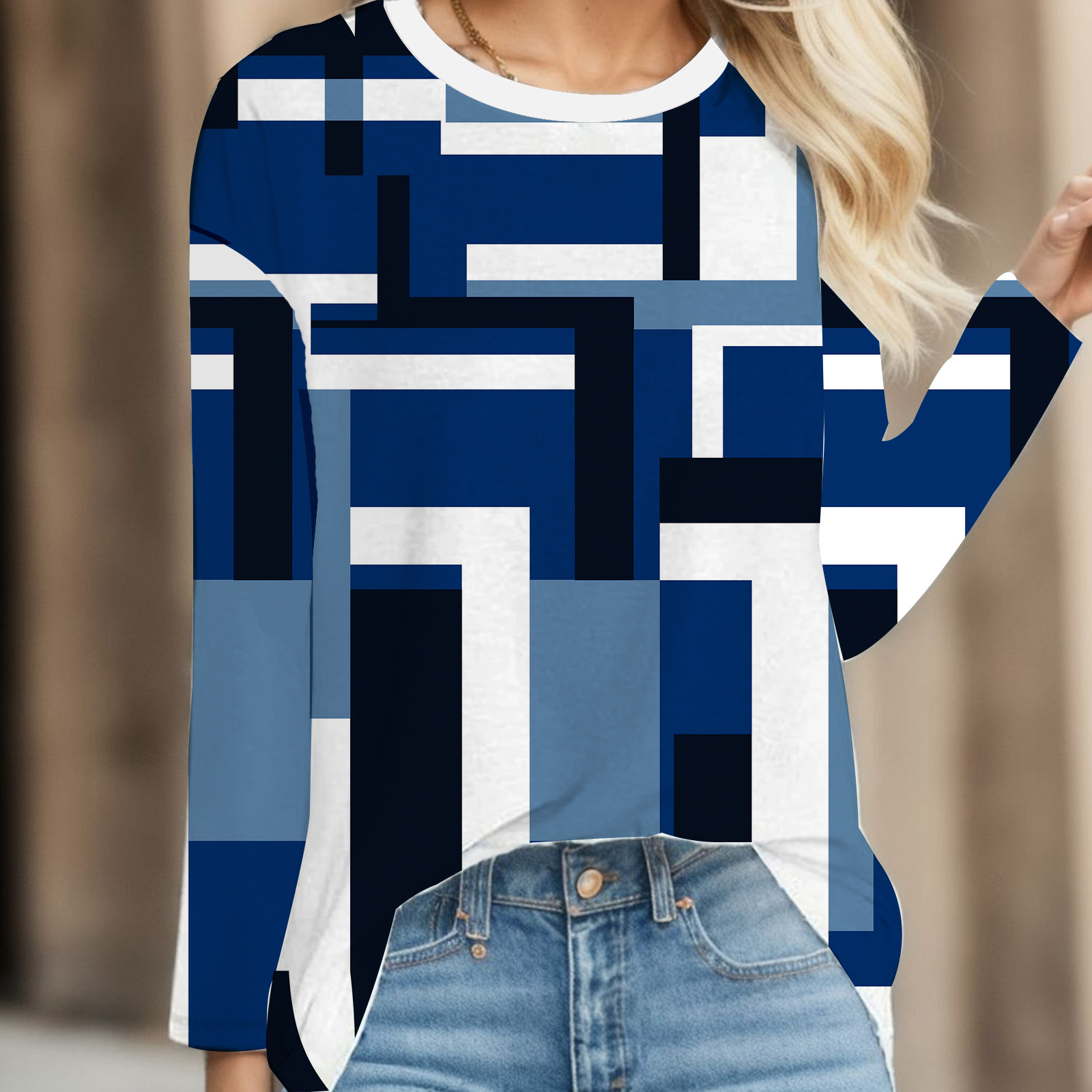 Transfronterizo otoño e invierno nuevas señoras casual cuello redondo Pascua impresión digital casual suelto cuello redondo suéter de manga larga para mujer