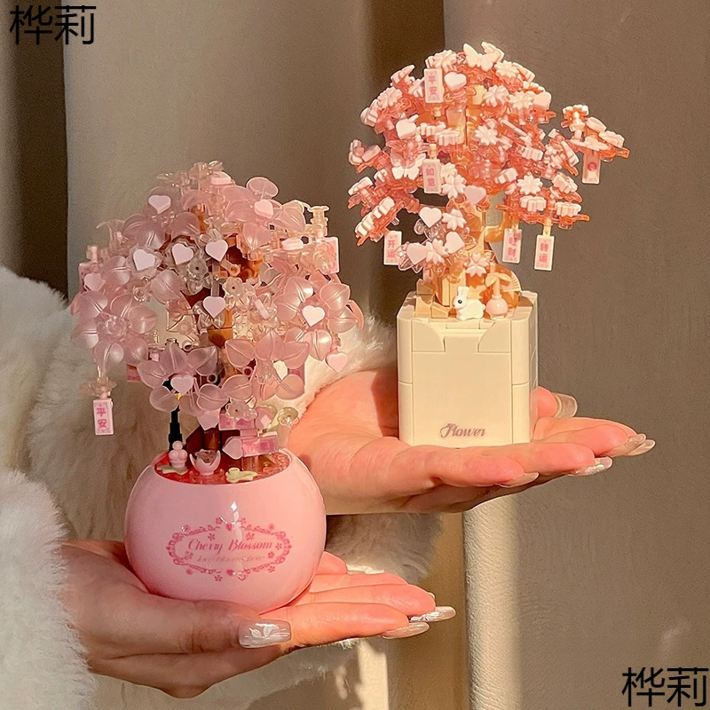 Вечный букет, строительные блоки, собранные в горшке, дерево сакуры, головоломка, хурма, украшения ручной работы, сделай сам, День матери