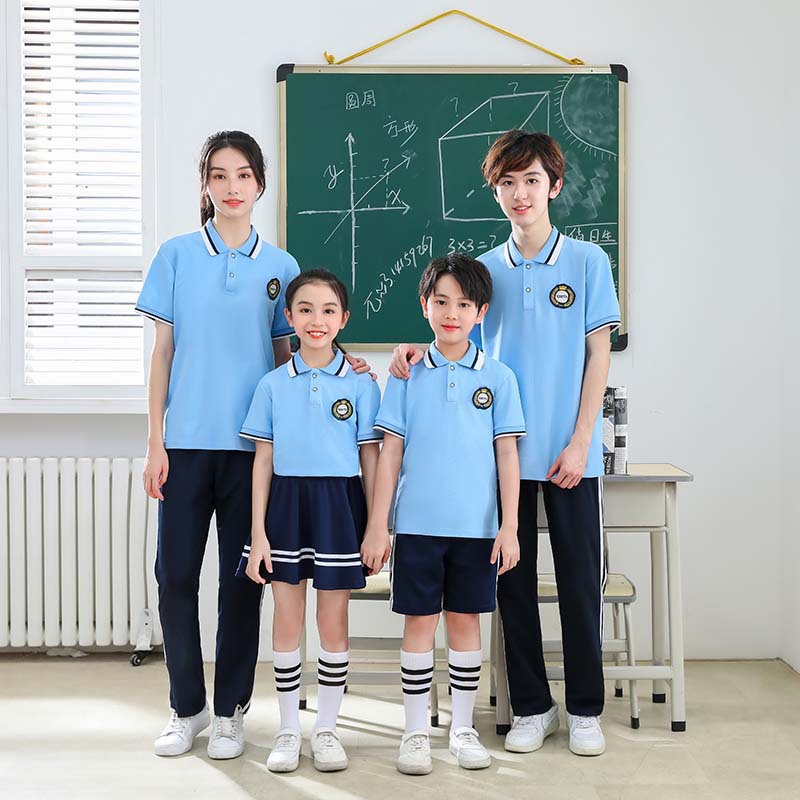 Summer kindergarten and primary school student uniform short sleeve set blue school uniform summer clothing college British style class uniform two-piece set