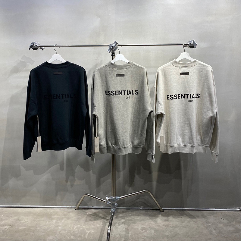 X Version of Essentials Season 8 Fog Velvet Lettering Fleece-Lined Warm Pullover Crew Neck Loose Sweatshirt in Long Sleeves