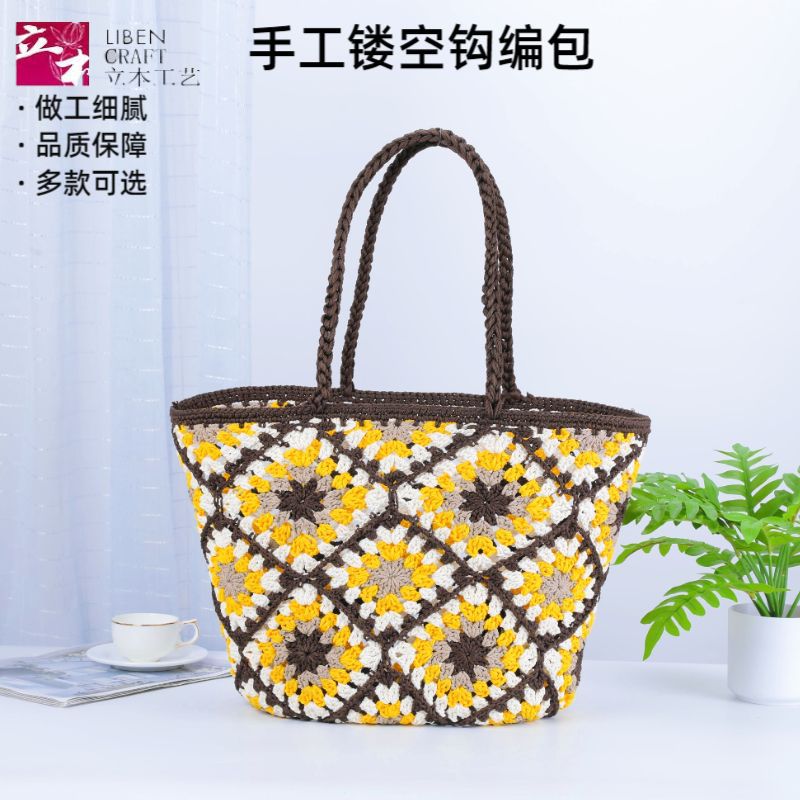 手工钩编包棉线镂空编织包包手提篮沙滩包手提编织包针织包单肩包