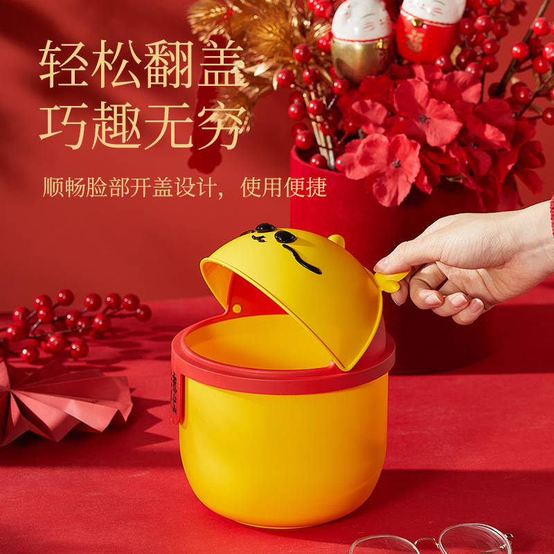 塑料創意卡通龍桌面垃圾桶家用房間辦公室台面創意雜物收納桶帶蓋