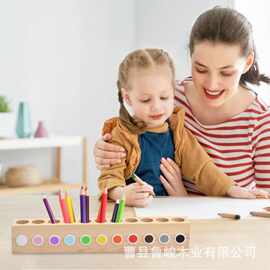 木质笔筒学生文具水彩笔收纳盒多孔铅笔架六一儿童节礼物钢笔座盒