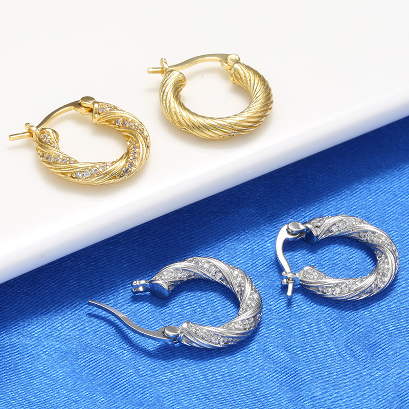 Fashion Twist Copper Gold Plated Zircon Earrings 1 Pair