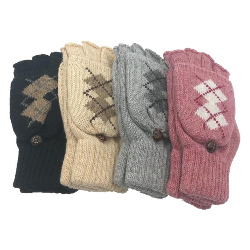 Otoño e invierno guantes de lana hombres y mujeres copo de nieve Flip de doble uso cálido medio dedo guantes ciervo guantes de dedo de punto