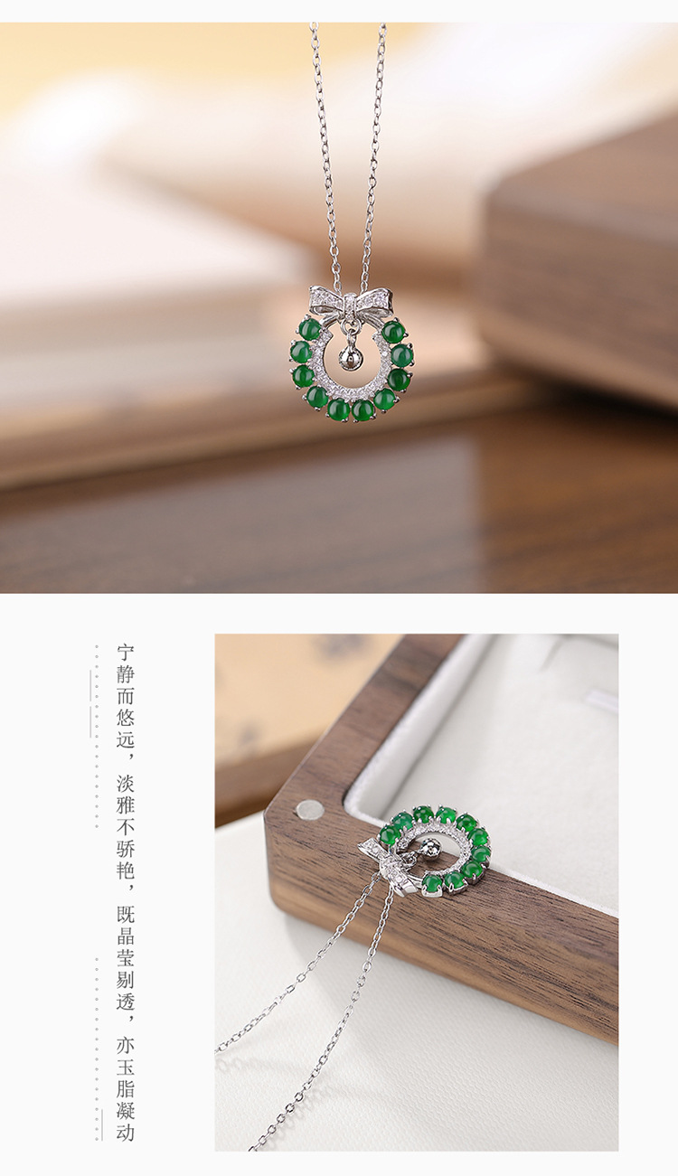 Mặt dây chuyền bạc S925 hình hươu nơ đính ngọc bích xanh — Mẫu ngọc bích nước xanh (không có dây chuyền) chi tiết 5