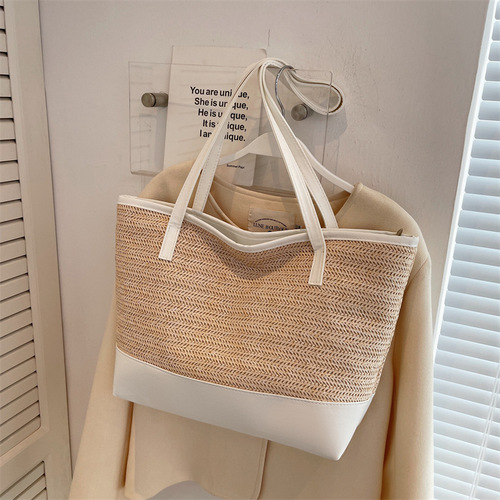 Straw woven bag for women  new personality ins style woven bag simple beach texture single shoulder handbag for women