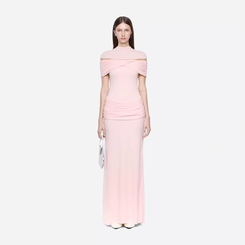 European and American Cross-Border 2026 Spring/Summer New Slim-Fit Slimming Knit Dress with Crisscross Pleats and Elegant Long Skirt European and American Cross-Border 2026 Spring/Summer New Slim-Fit Slimming Knit Dress with Crisscross Pleats and Elegant Long Skirt