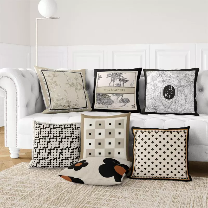 欧式古典抱枕套高级灰黑轻奢艺术靠垫沙发汽车卧室家居装饰靠枕套