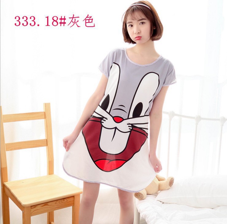 Pijamas transfronterizos de dibujos animados de verano para mujer camisón de seda de leche de niña al por mayor ropa de una sola pieza de manga corta para niña linda