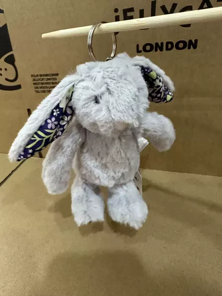 Gray floral cloth rabbit pendant