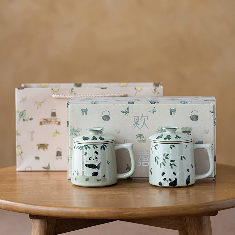 Офисная чашка для чая с ручной росписью в виде панды, керамическая офисная чашка для воды, чайная милая чашка, отдельная кружка для дома с крышкой