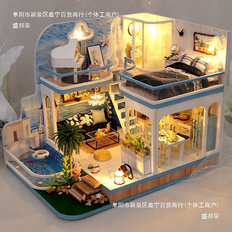 网红款手工小屋中国风古建筑拼装房子模型儿童玩具生日送女生