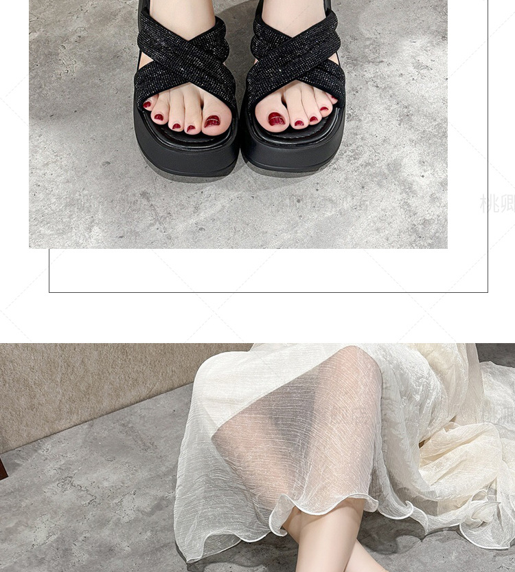 Dép sandal nữ đế xuồng quai chữ V đính đá bạc — Màu đen chi tiết 16