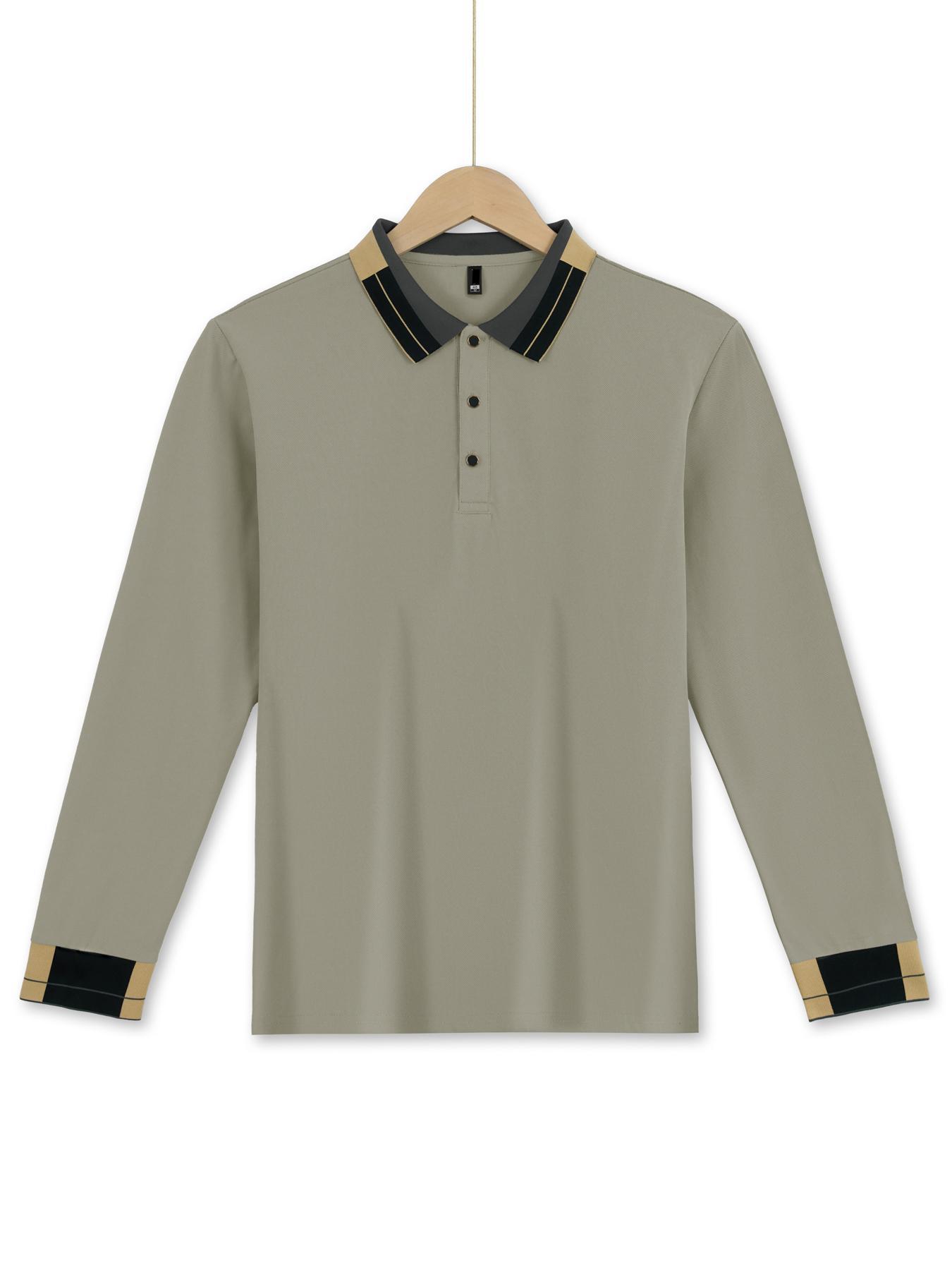 Cross-Border European And American Long Sleeve Turn-Down Collar Men's T-Shirt Waffle Solid Color Button Casual_voghion.com