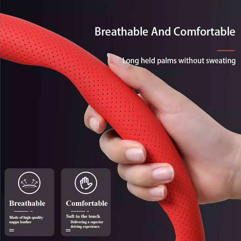 New Cross-Border Perforated Nappa Leather Steering Wheel Cover with Segmented Anti-Slip Carbon Fiber Steering Wheel Clip, Suitable for All Seasons