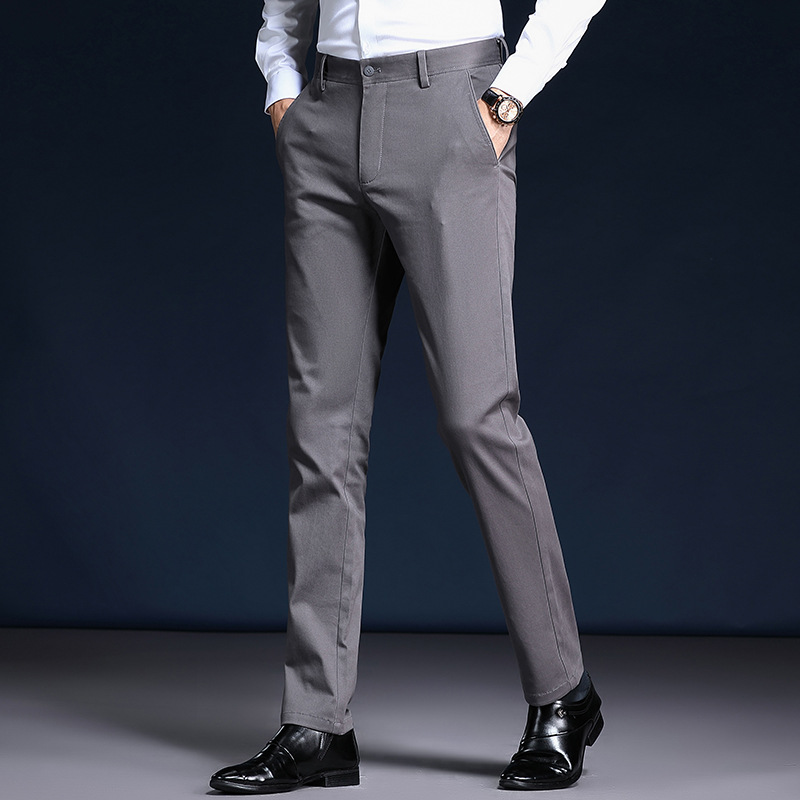 Pantalones de traje casual de algodón para hombres con forro polar slim fit de los hombres de negocios de cercanías rectos sin planchar de color sólido de los hombres pantalones largos
