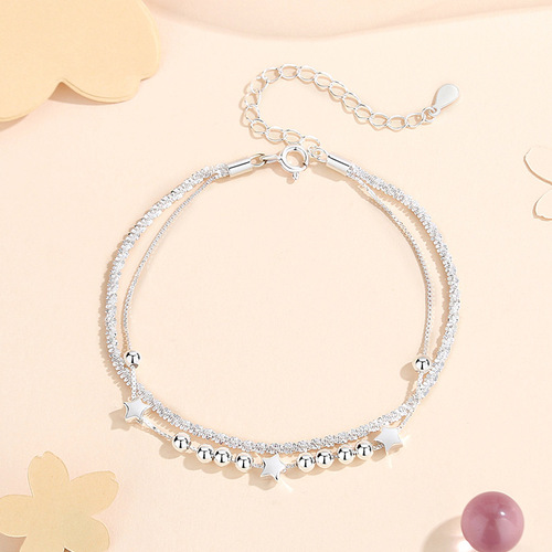 Jin Hongyu Double Layer Gypsophila Bracelet Women's Sterling Silver 925 Korean Version Light Luxury Sparkling Bracelet Internet Celebrity Ins Bracelet