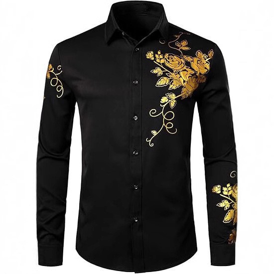 2025 Cross-Border Men's Tops Micro-Elastic Business Casual Floral Print Spring and Autumn Formal Men's Long-Sleeved Shirts