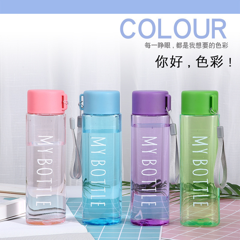 定 制LOGO方形杯塑料奶茶杯收纳简约英文学生情侣便携运动水杯广