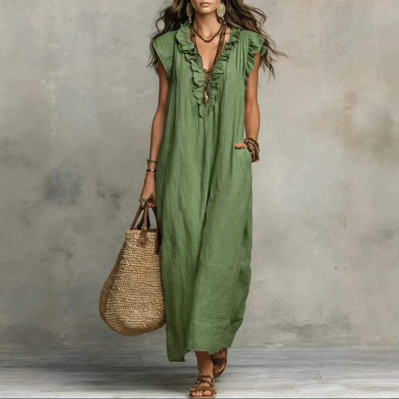 European and American Independent Websites Amazon Aliexpress 2026 Spring and Summer New Bohemian Flutter-Sleeve Floor-Length Dress
